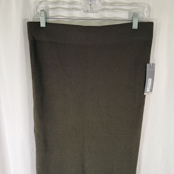 New Worthington Midi Skirt Women's Large Olive Green Knit Elastic Waist Stretch - Picture 2 of 11